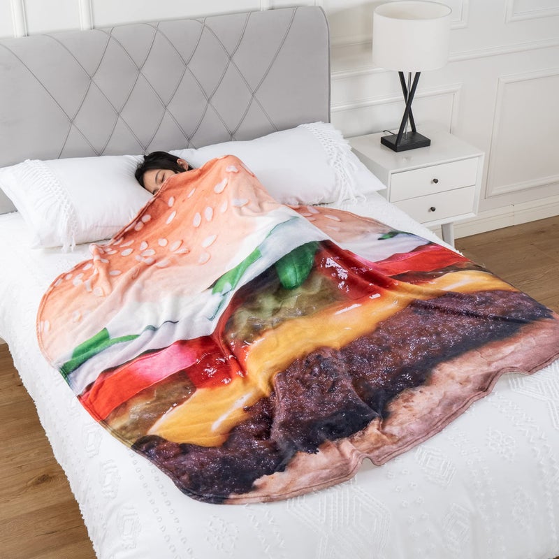 BATTILO HOME 71 Inch Hamburger Blanket Adult Size, for Women, Teens, Funny Food Blankets That Look Like Food, Cute Fleece Blanket for Everyone - Image 3